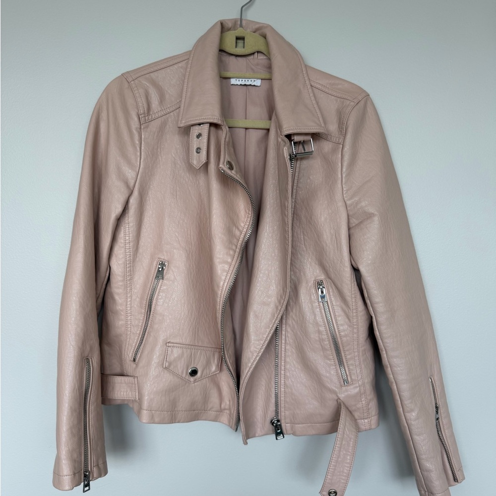 Topshop Blush Leather Motorcycle Jacket sz8